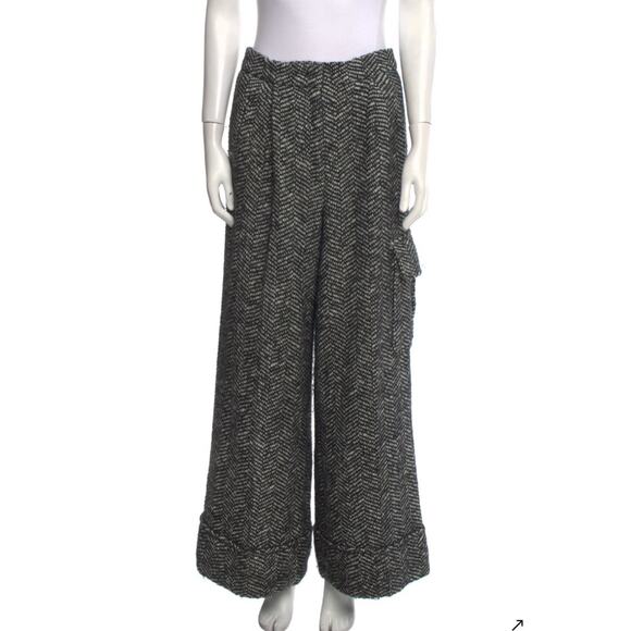 B63 Moncler Pantalone Wide Leg Herringbone Pants Womens 42 Après Ski Winter Luxe - Picture 1 of 13